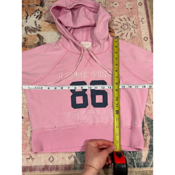 Y2K VTG Victoria's Secret PINK Forever Cropped Hoodie Pink 2006 Distressed - Picture 9 of 9